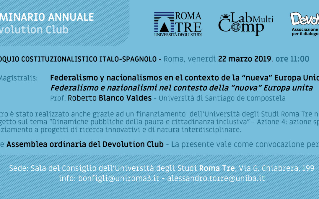 1° Colloquio Costituzionalistico Italo-Spagnolo – Roma, Venerdì 22 Marzo 2019, ore 11:00